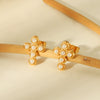 Stainless Steel Inlaid Pearl Geometric Cross Women's Earrings