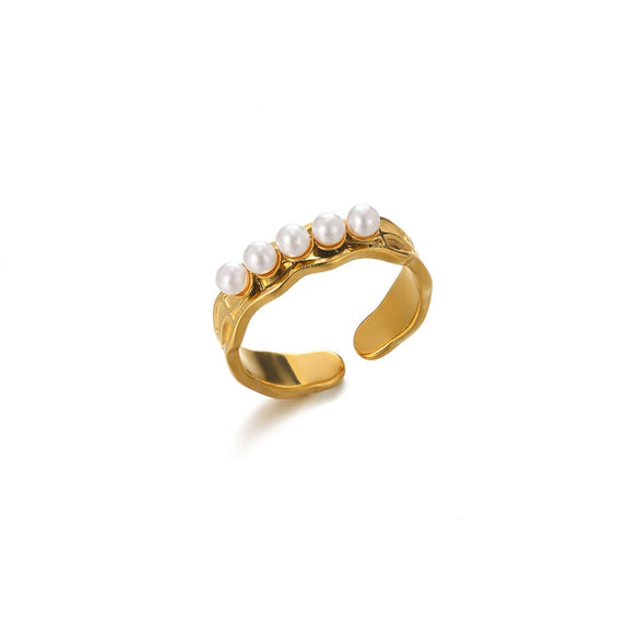 Stainless Steel Inlaid Pearl Zircon Fritillaria Ring Electroplated Women's Jewelry
