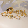 Stainless Steel Inlaid Pearl Zircon Fritillaria Ring Electroplated Women's Jewelry
