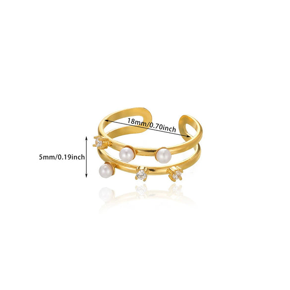 Stainless Steel Inlaid Pearl Zircon Fritillaria Ring Electroplated Women's Jewelry