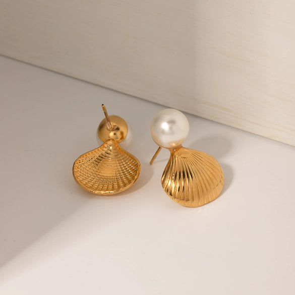 Stainless Steel Inlaid Shell Beads Geometric Earrings Jewelry For Women Electroplated