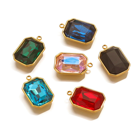 Stainless Steel Inlaid Topaz Sea Blue Gem Titanium Steel Ellipse Pendant Necklace With 18K Gold Vacuum Color Retention Plating