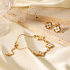 Stainless Steel Inlaid White Shellfish Four Leaf Clover Earrings And Bracelet Set Geometric Design Electroplating