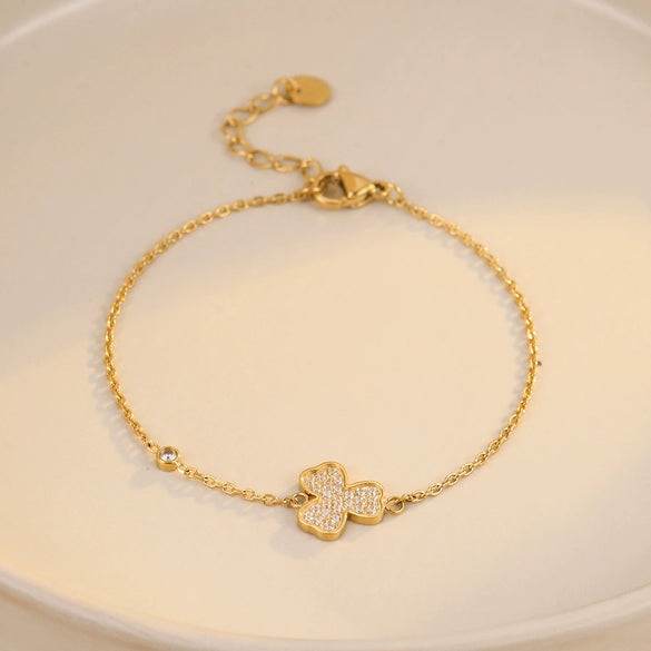 Stainless Steel Inlaid Zircon Clover Electroplated Women's Bracelet