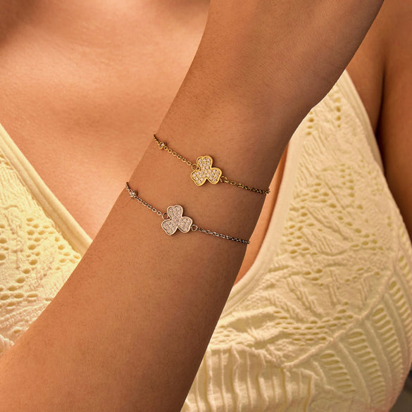 Stainless Steel Inlaid Zircon Clover Electroplated Women's Bracelet