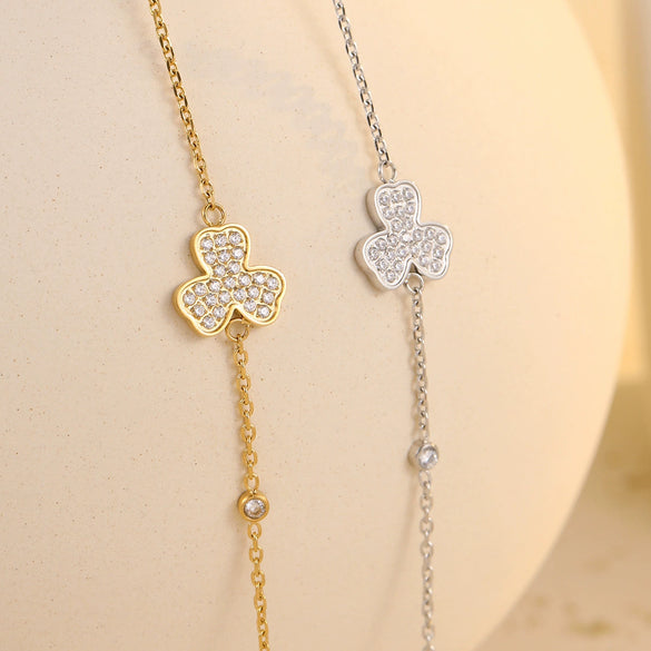 Stainless Steel Inlaid Zircon Clover Electroplated Women's Bracelet