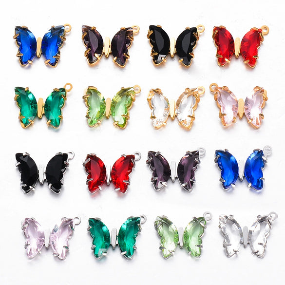 Stainless Steel Inlaid Zircon Crystal Geometric Butterfly Pendant Necklace Handmade Jewelry Accessories Electroplated