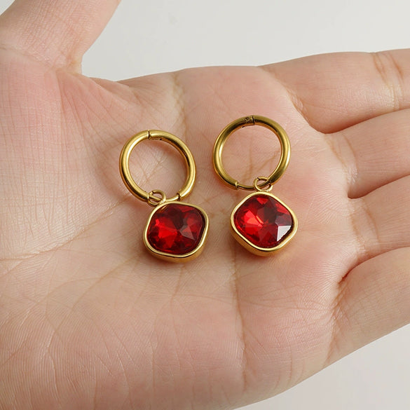 Stainless Steel Inlaid Zircon Earrings 18K Gold Plated Geometric Style