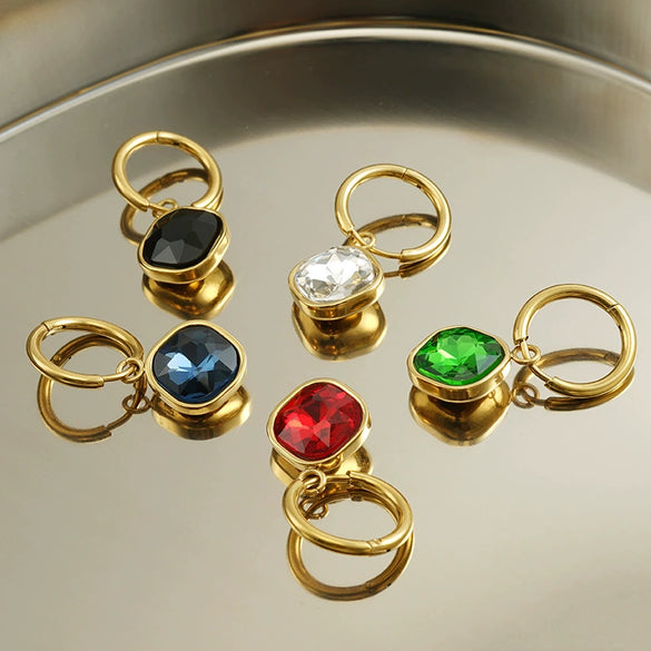 Stainless Steel Inlaid Zircon Earrings 18K Gold Plated Geometric Style