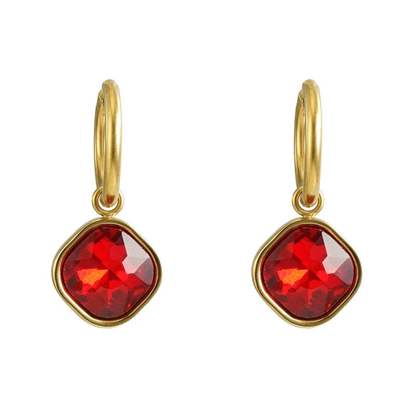 Stainless Steel Inlaid Zircon Earrings 18K Gold Plated Geometric Style