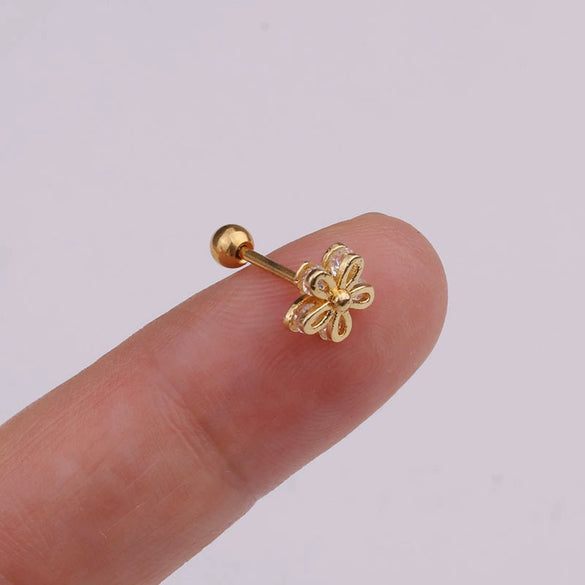 Stainless Steel Inlaid Zircon Flower Ear Bone Nail Body Piercing Jewelry