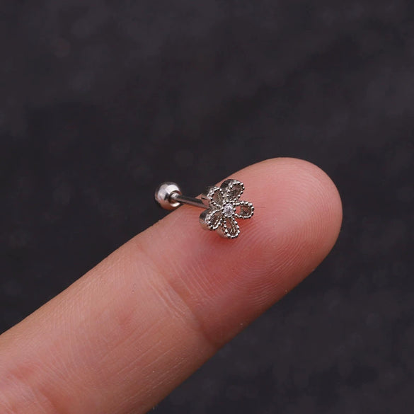Stainless Steel Inlaid Zircon Flower Ear Bone Nail Body Piercing Jewelry