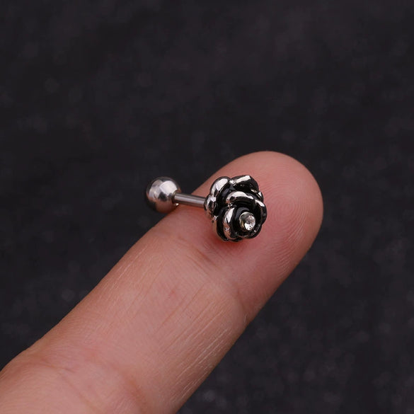 Stainless Steel Inlaid Zircon Flower Ear Bone Nail Body Piercing Jewelry