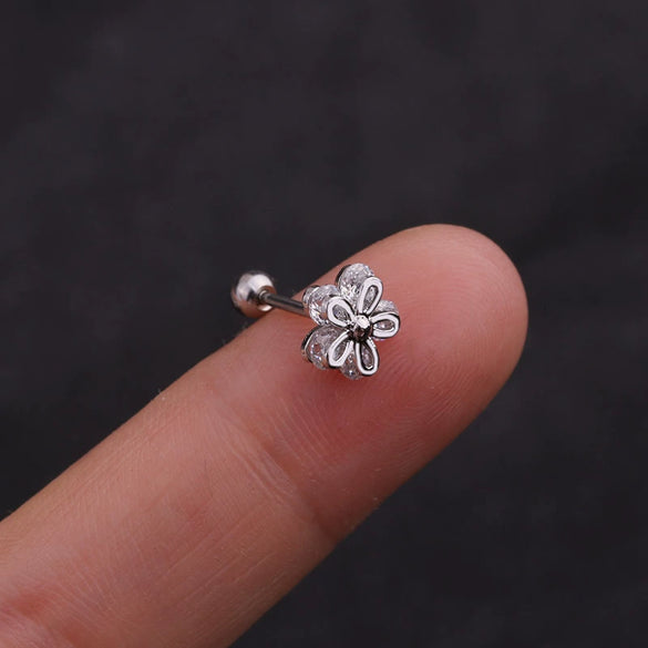Stainless Steel Inlaid Zircon Flower Ear Bone Nail Body Piercing Jewelry