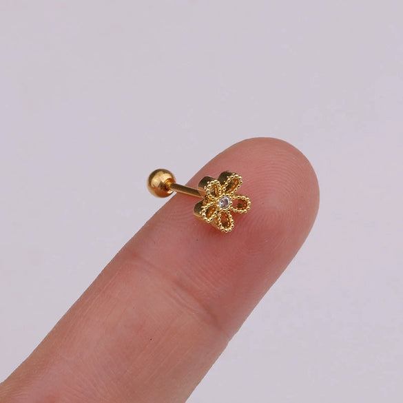 Stainless Steel Inlaid Zircon Flower Ear Bone Nail Body Piercing Jewelry