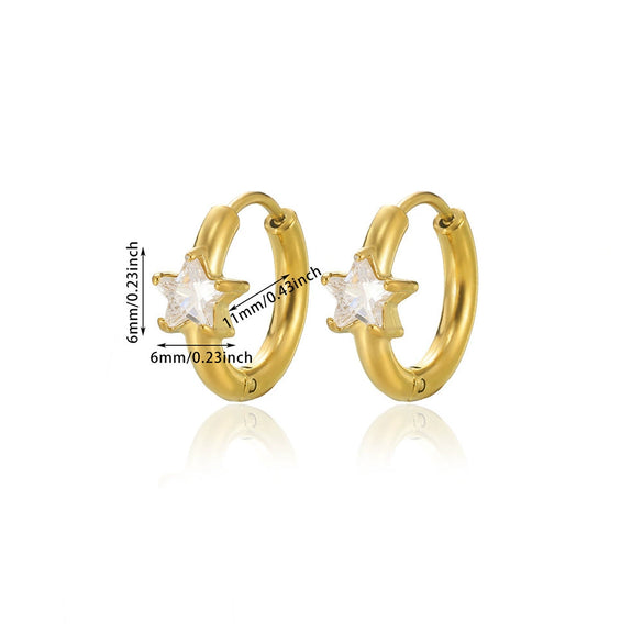 Stainless Steel Inlaid Zircon Geometric Stars Earrings Electroplated Unisex