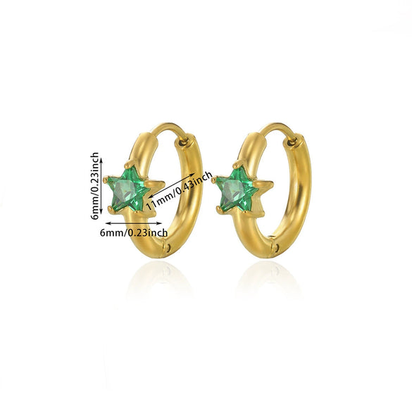 Stainless Steel Inlaid Zircon Geometric Stars Earrings Electroplated Unisex