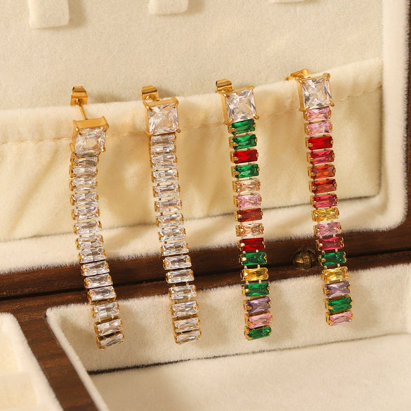 Stainless Steel Inlaid Zircon Geometric Tassel Women's Earrings