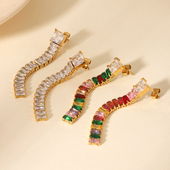 Stainless Steel Inlaid Zircon Geometric Tassel Women's Earrings