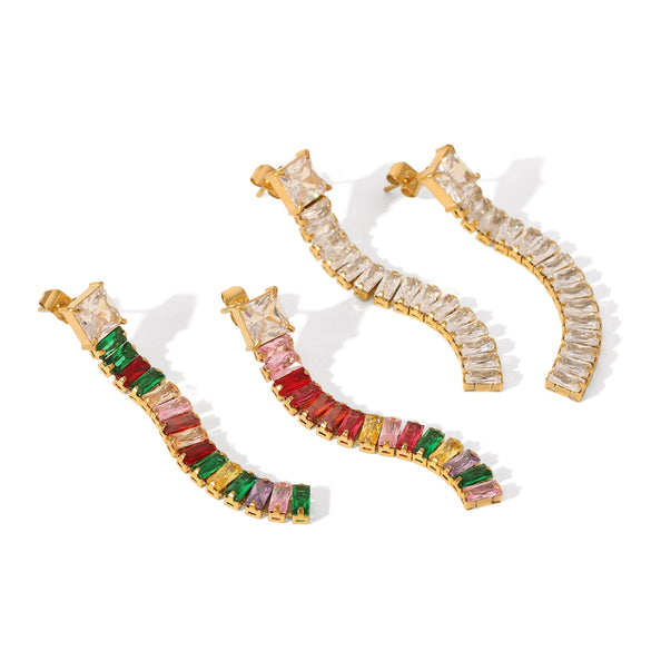 Stainless Steel Inlaid Zircon Geometric Tassel Women's Earrings
