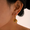 Stainless Steel Inlaid Zircon Heart And Geometric Pendant Earrings With Electroplating For Women
