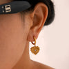 Stainless Steel Inlaid Zircon Heart And Geometric Pendant Earrings With Electroplating For Women
