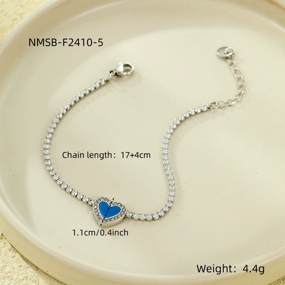 Stainless Steel Inlaid Zircon Heart Bracelet 18K Gold Plated Fashion Style For Women