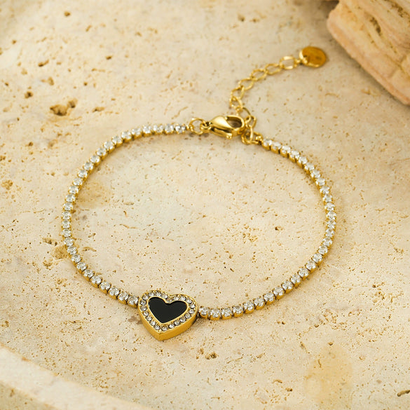 Stainless Steel Inlaid Zircon Heart Bracelet 18K Gold Plated Fashion Style For Women