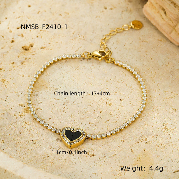 Stainless Steel Inlaid Zircon Heart Bracelet 18K Gold Plated Fashion Style For Women