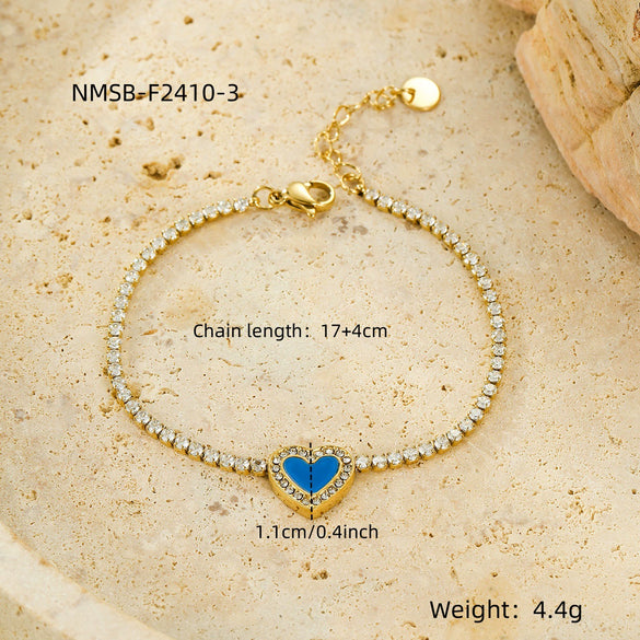 Stainless Steel Inlaid Zircon Heart Bracelet 18K Gold Plated Fashion Style For Women
