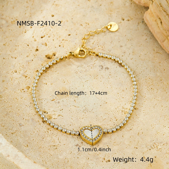 Stainless Steel Inlaid Zircon Heart Bracelet 18K Gold Plated Fashion Style For Women