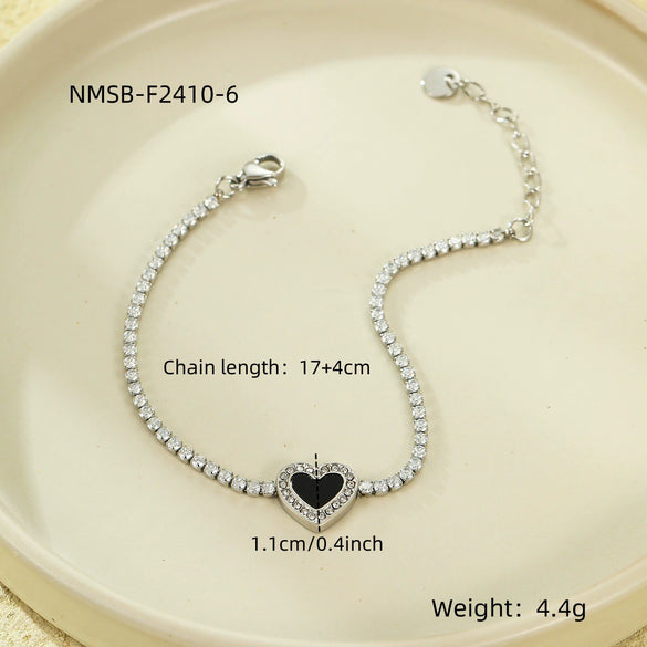 Stainless Steel Inlaid Zircon Heart Bracelet 18K Gold Plated Fashion Style For Women