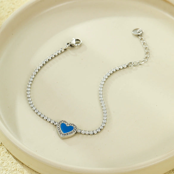 Stainless Steel Inlaid Zircon Heart Bracelet 18K Gold Plated Fashion Style For Women