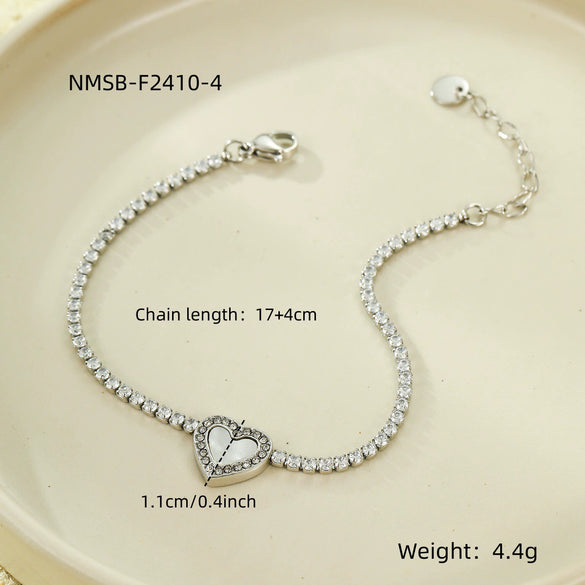Stainless Steel Inlaid Zircon Heart Bracelet 18K Gold Plated Fashion Style For Women