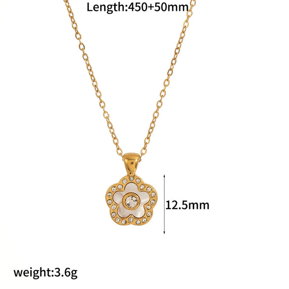 Stainless Steel Inlaid Zircon Necklace Light Luxury Niche Shell Pendant With Star Heart Drop Shape For Women Electroplating O Word Chain