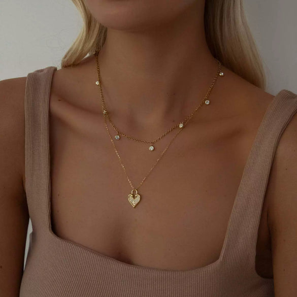 Stainless Steel Inlaid Zircon Necklace Light Luxury Niche Shell Pendant With Star Heart Drop Shape For Women Electroplating O Word Chain
