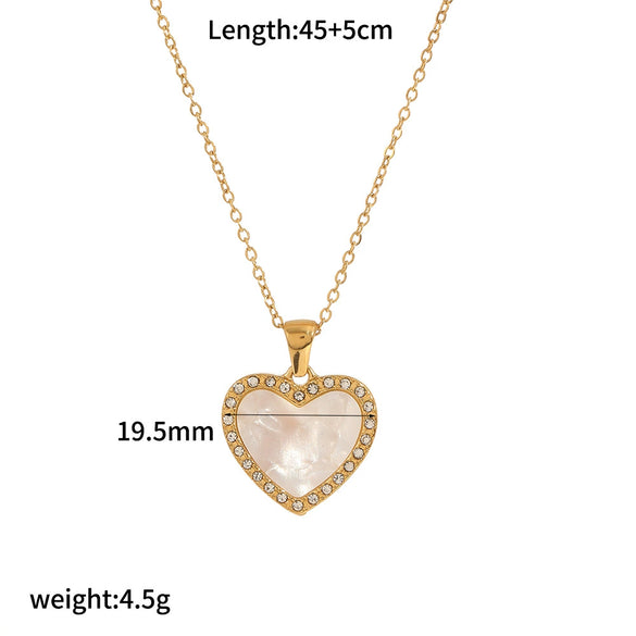 Stainless Steel Inlaid Zircon Necklace Light Luxury Niche Shell Pendant With Star Heart Drop Shape For Women Electroplating O Word Chain