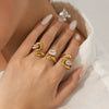 Stainless Steel Inlaid Zircon Open Ring Geometric Pattern Electroplated Hand Jewelry Women's Ins Style