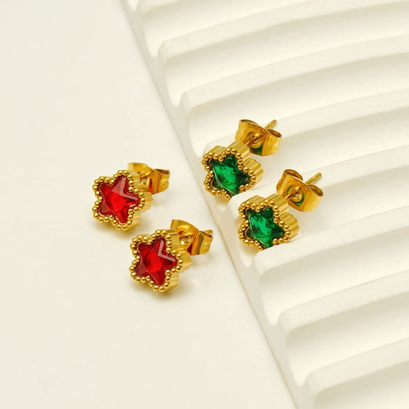 316L Stainless Steel Inlaid Zircon Star Earrings Electroplated Light Luxury Women's Earrings