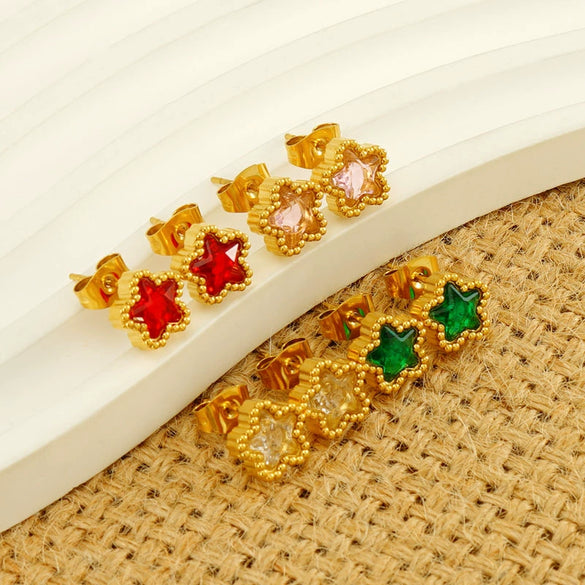 316L Stainless Steel Inlaid Zircon Star Earrings Electroplated Light Luxury Women's Earrings