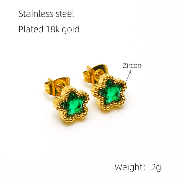 316L Stainless Steel Inlaid Zircon Star Earrings Electroplated Light Luxury Women's Earrings
