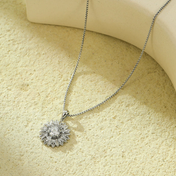 Stainless Steel Inlaid Zircon Sunflower Pendant Snake Bone Chain Necklace Jewelry Electroplated For Women