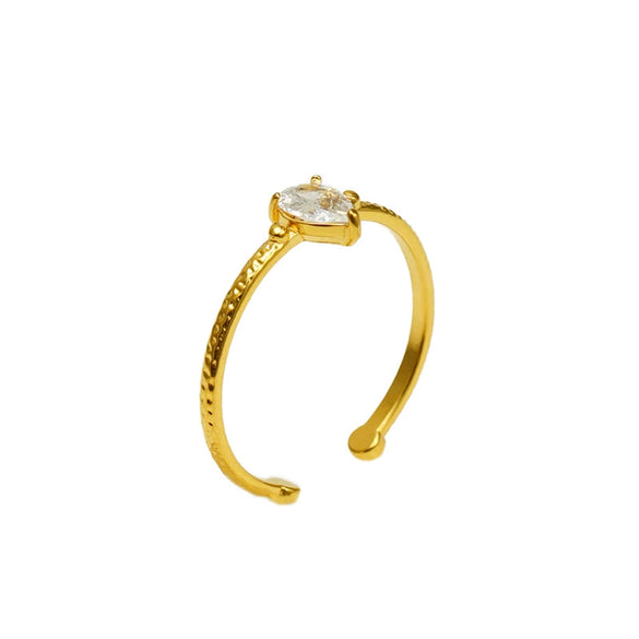 316L Stainless Steel Inlaid Zircon Water Drop Geometric Ring For Women Electroplated