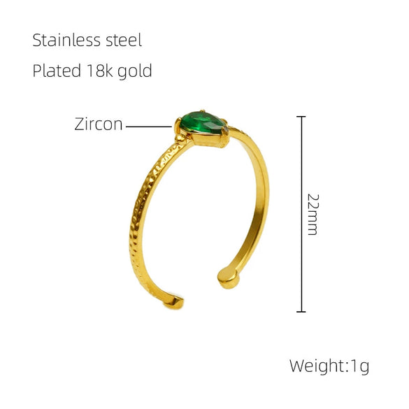 316L Stainless Steel Inlaid Zircon Water Drop Geometric Ring For Women Electroplated