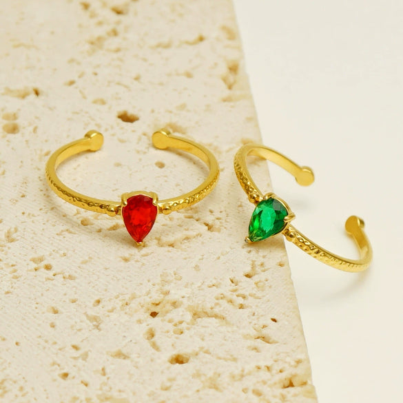 316L Stainless Steel Inlaid Zircon Water Drop Geometric Ring For Women Electroplated