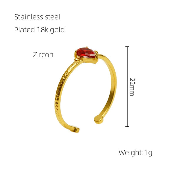 316L Stainless Steel Inlaid Zircon Water Drop Geometric Ring For Women Electroplated