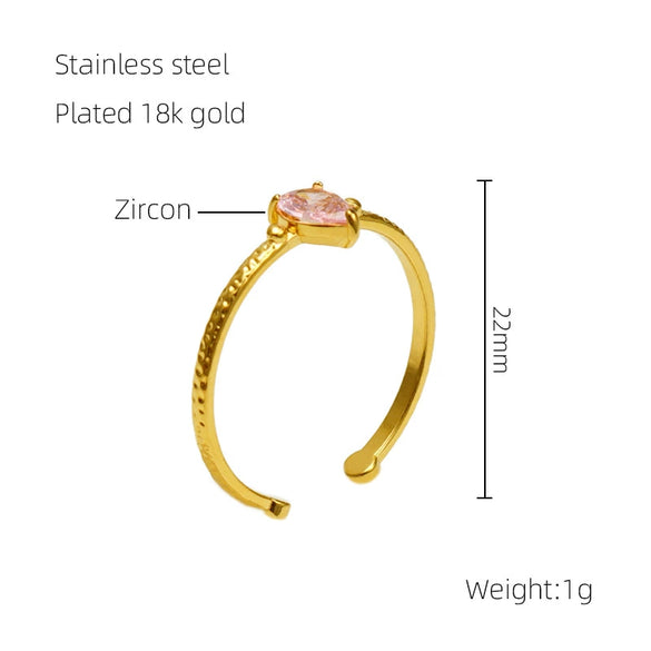 316L Stainless Steel Inlaid Zircon Water Drop Geometric Ring For Women Electroplated