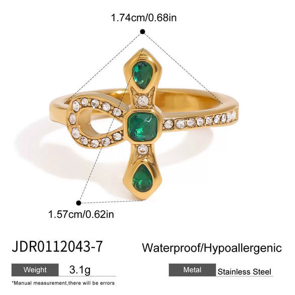 Stainless Steel Inlaid Zirconium Cross Snake Geometric Ring Electroplated Jewelry Wholesale