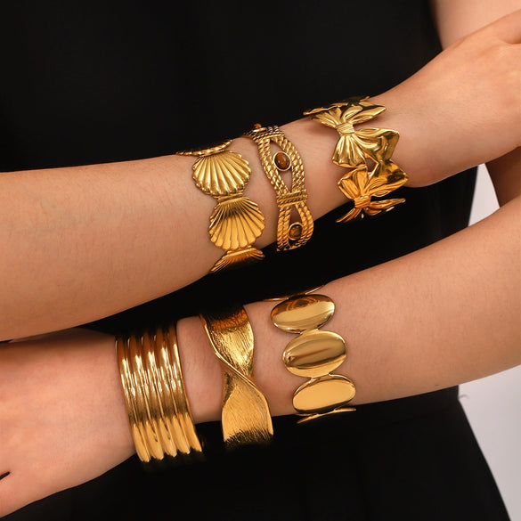 Stainless Steel Ins Style Geometric Bow Open Electroplated Women's Bracelet