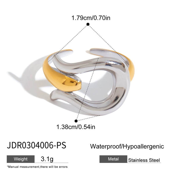 Stainless Steel Ins Style Geometric Wave Asymmetrical Opening Women's Ring With Electroplating